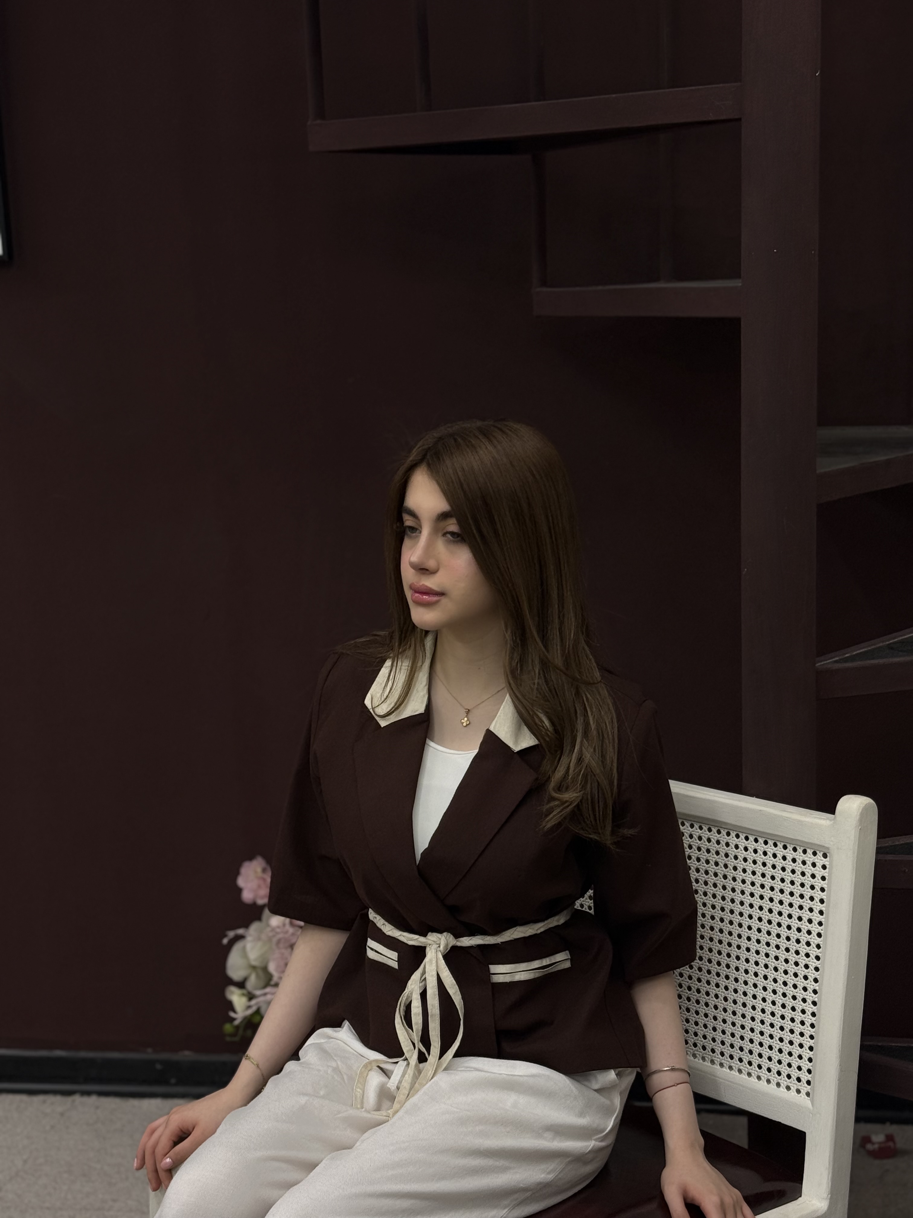 کت  ۲ رنگ کمربند بافتنی
